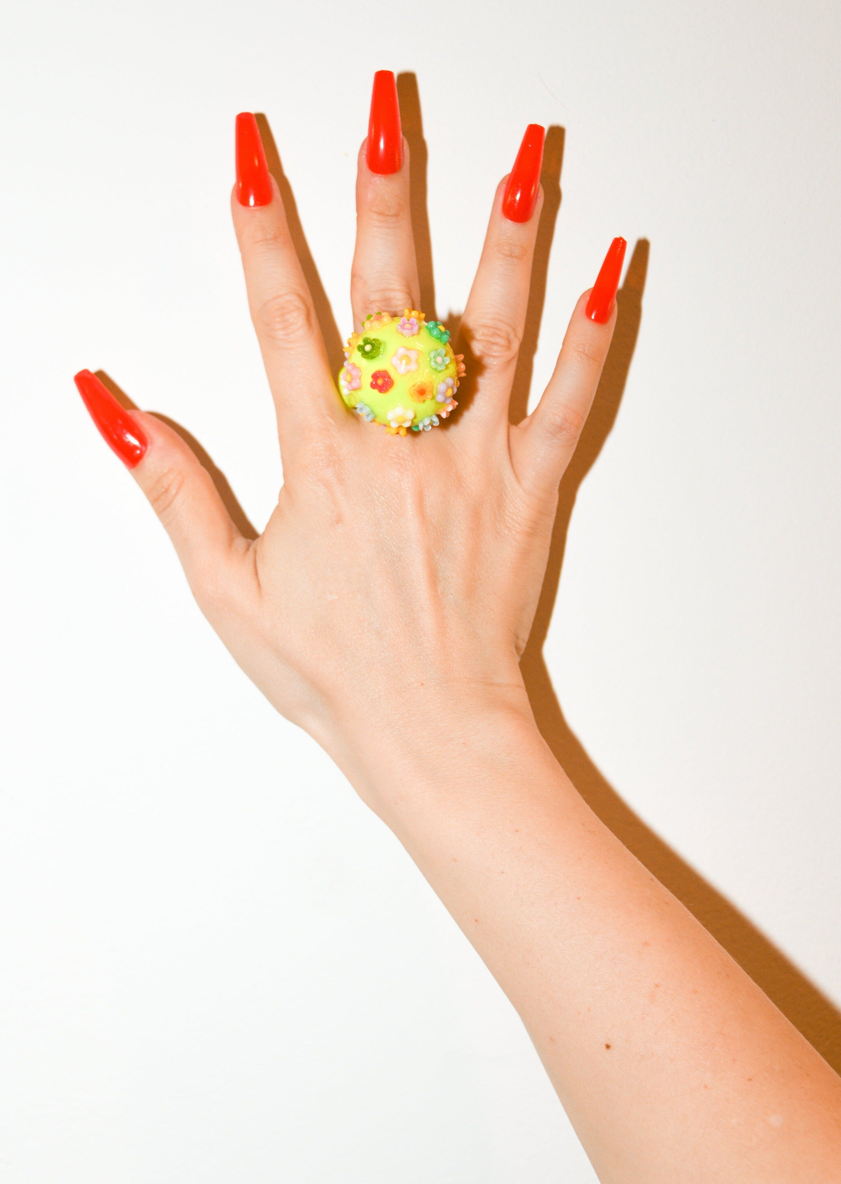 May Flowers Spring Ring in Neon Yellow